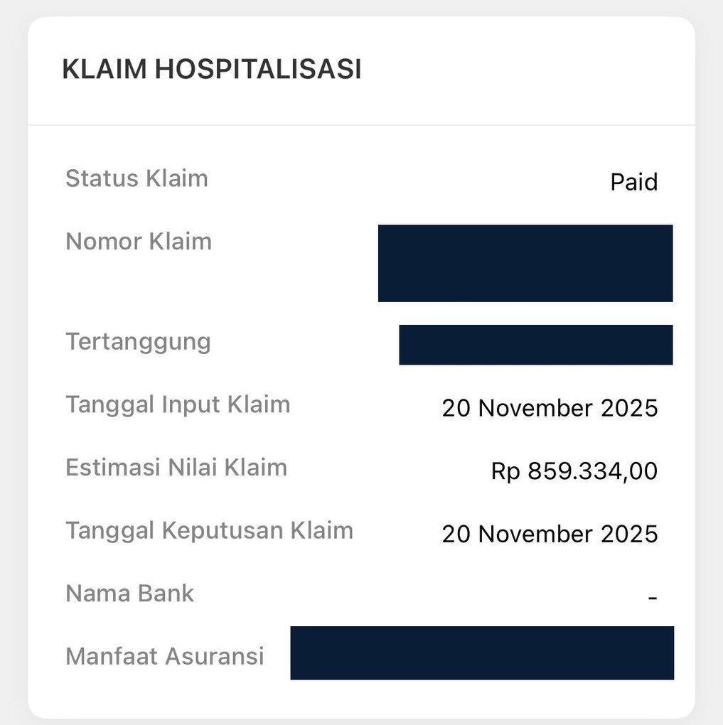 Klaim hospitalisasi berstatus Paid