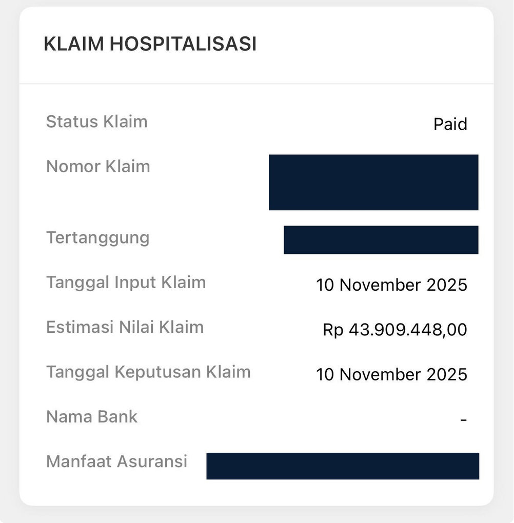 Klaim hospitalisasi berstatus Paid