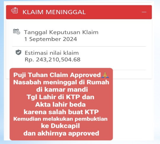 Klaim meninggal dunia Rp243 juta